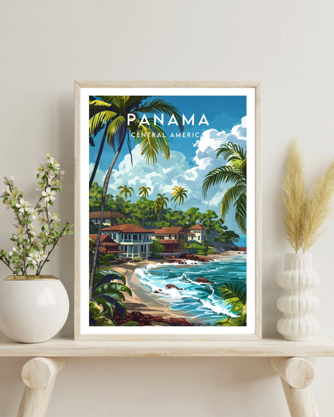 Panama Central America Tropical Beach Palms and Waves Art Poster - Image 4