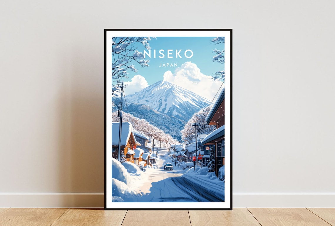 Niseko Japan Snowy Winter Street Mountain View Travel Poster