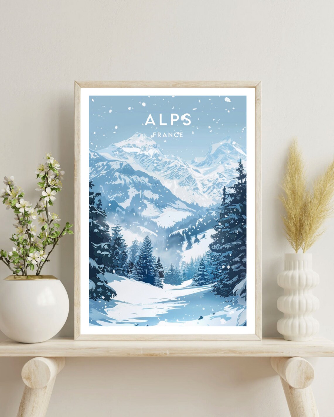 French Alps France Snowy Mountain Valley Pine Forest Winter Poster - Image 4