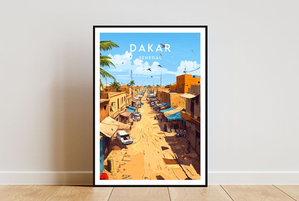 Dakar Market Street Bustling City Scene Senegal Travel Poster