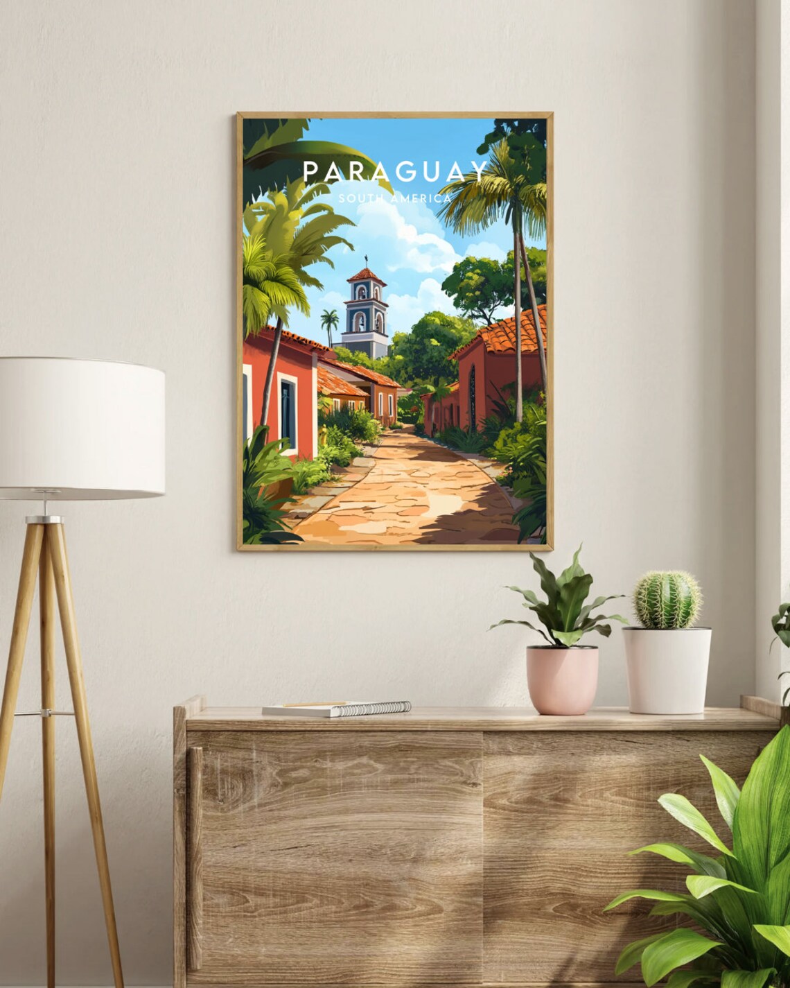 Paraguay South America Colonial Street Church Sunny Travel Poster - Image 3