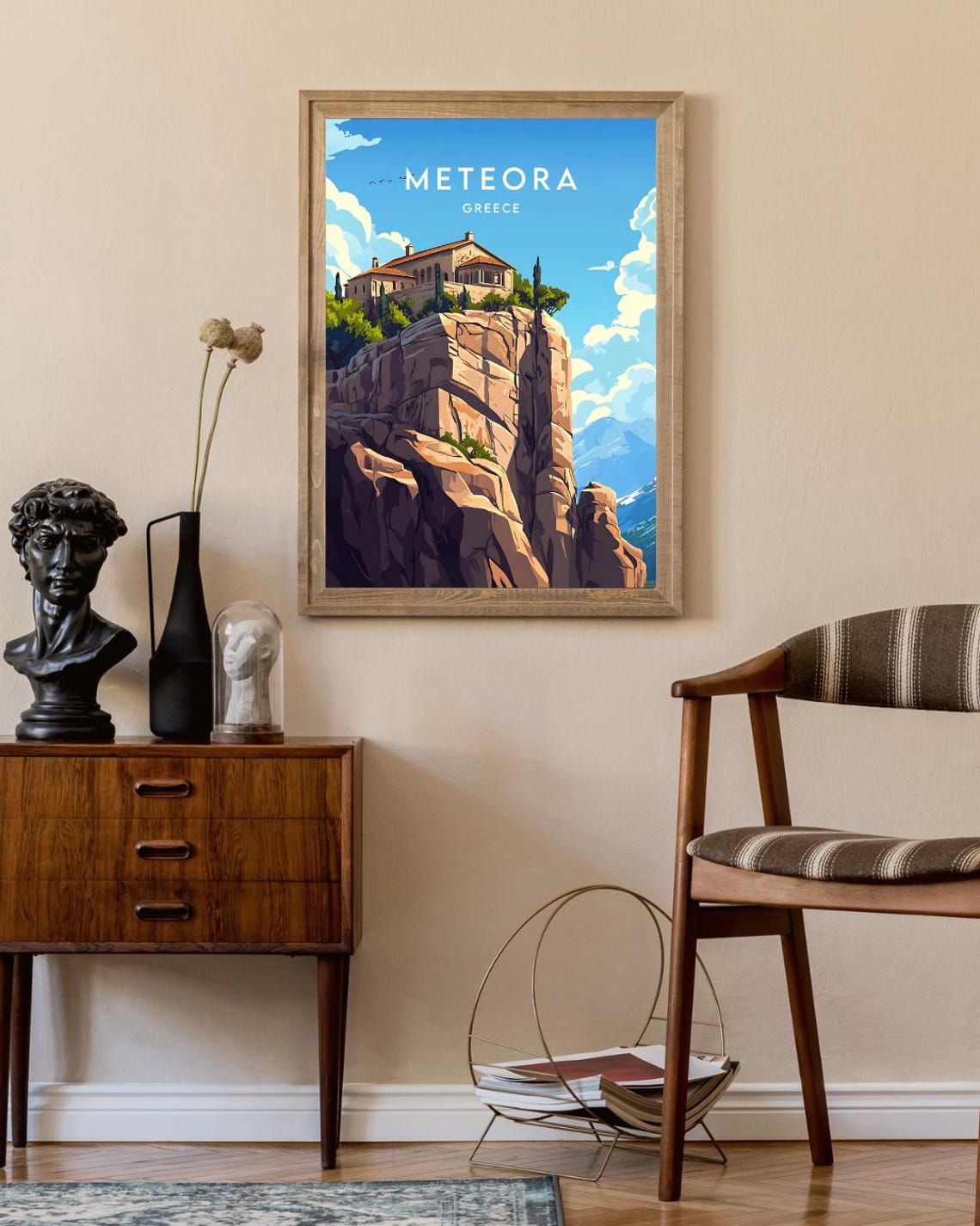 Meteora Greece Monastery Perched On Rock Pillar Travel Poster - Image 2