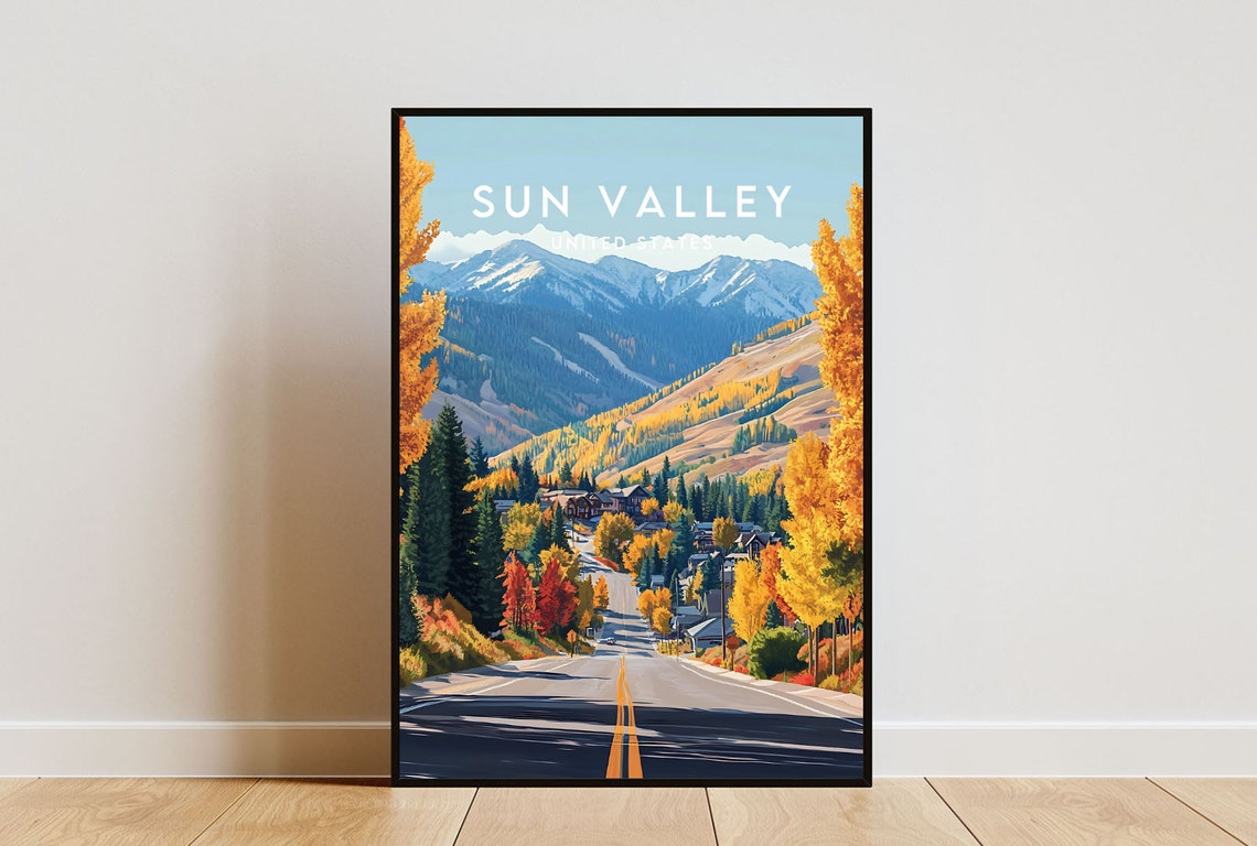 Sun Valley Idaho USA Autumn Mountain Town Vintage Travel Poster