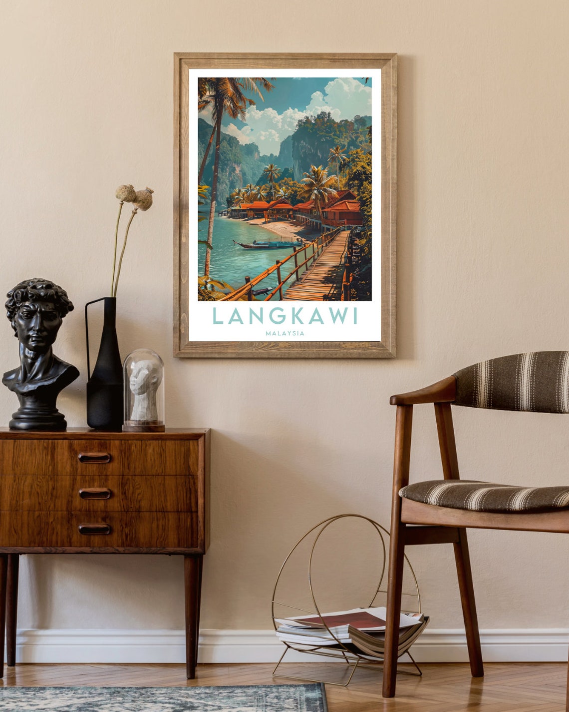 Langkawi Malaysia Tropical Island Overwater Beach Huts Travel Poster - Image 2