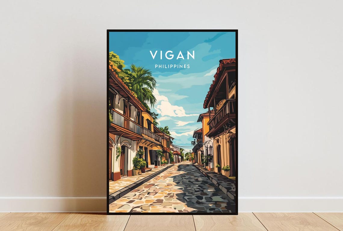 Vigan Philippines Colonial Cobblestone Street Heritage Travel Poster