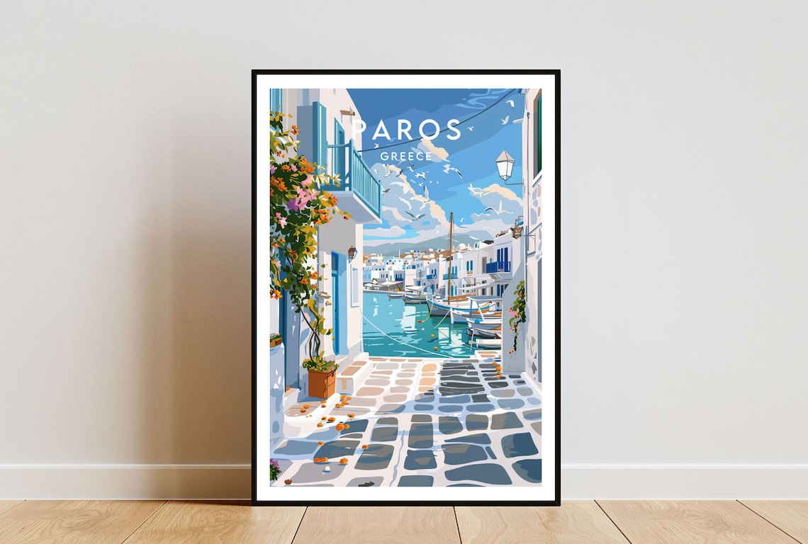 Paros Travel Poster, Greece Greek Islands Art Print