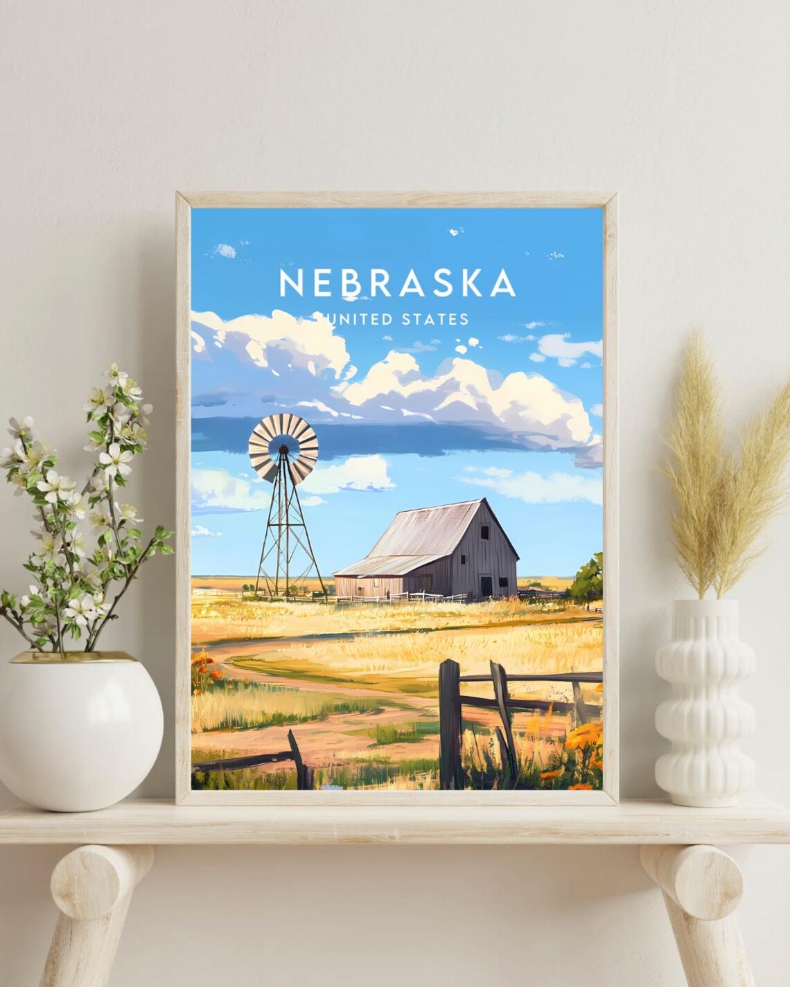 Nebraska United States Barn Windmill Prairie Vintage Travel Poster - Image 4
