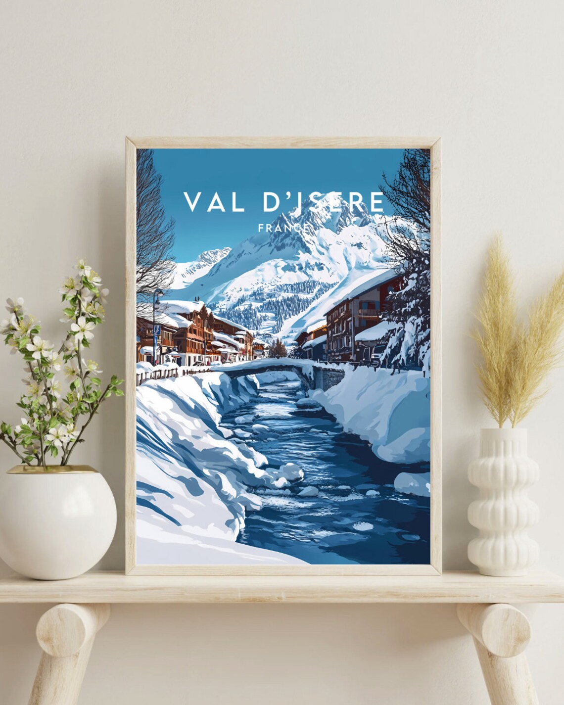 Val d Isere France Snowy Village River and Peak Travel Poster - Image 4