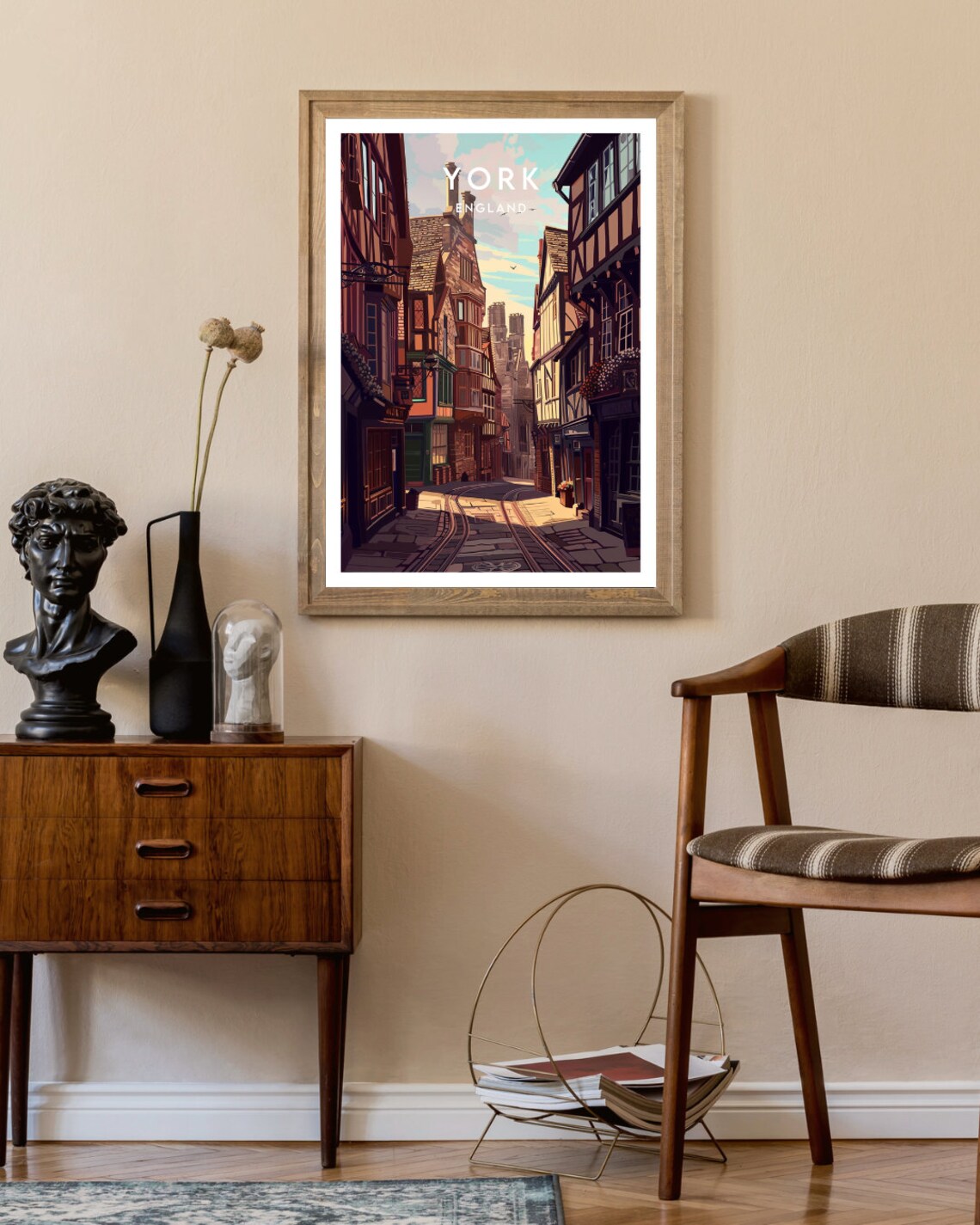 York England Medieval Street Old Timber Houses Vintage Travel Poster - Image 2