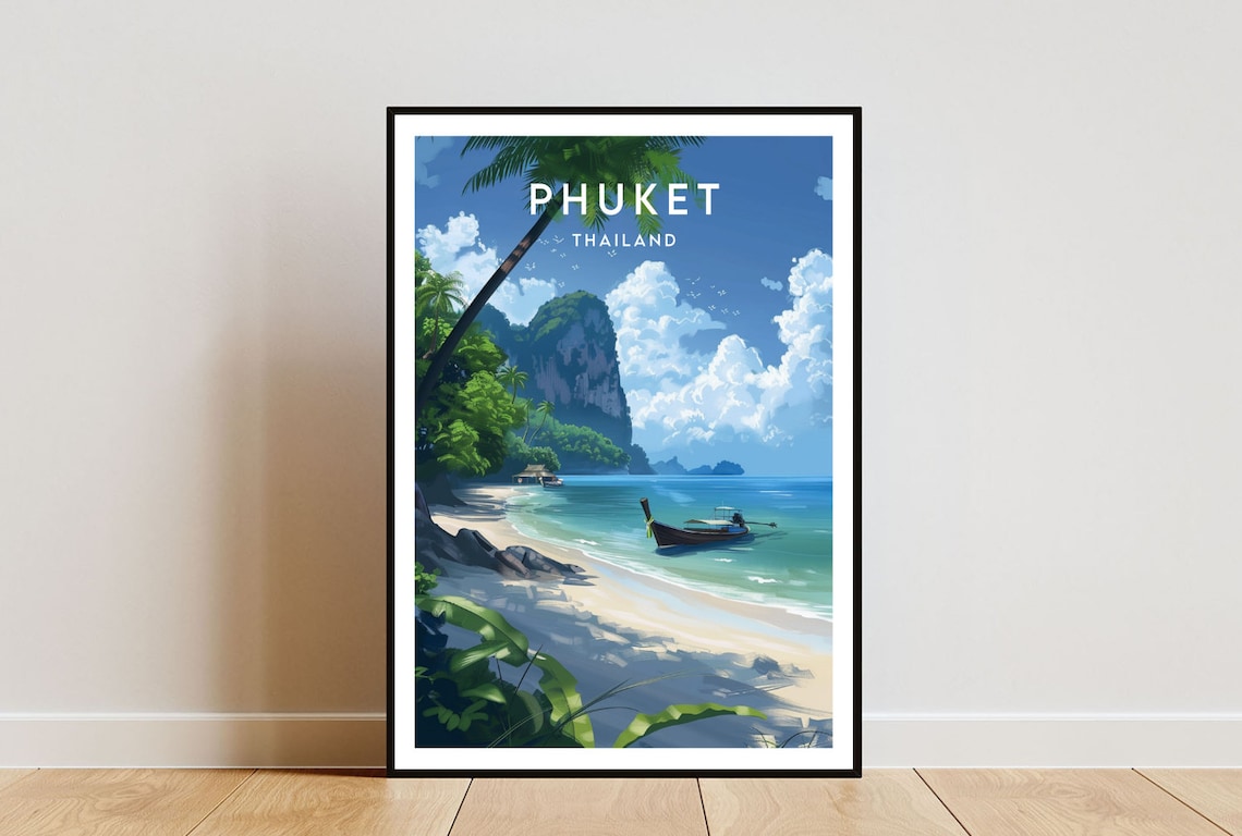 Phuket Travel Poster, Thailand Beach Wall Art