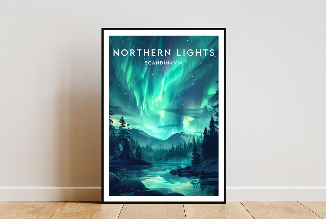 Northern Lights Travel Poster, Scandinavia Tour