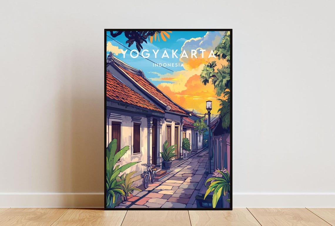 Yogyakarta Indonesia Colonial Street Sunset Bicycle Travel Poster