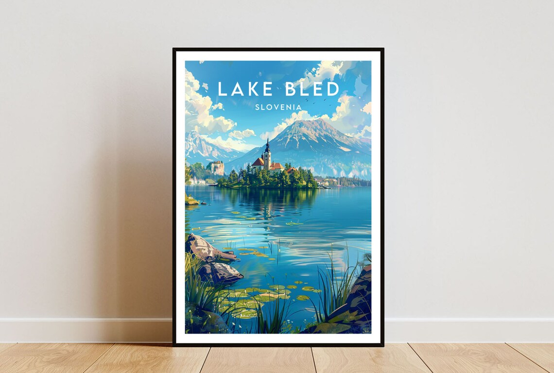 Lake Bled Slovenia Island Church Alpine Lake Mountains Travel Poster