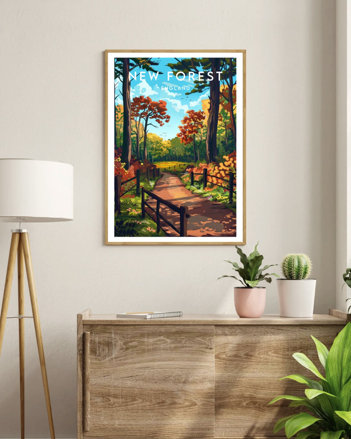 New Forest England Autumn Woodland Path Wooden Fence Nature Poster - Image 3