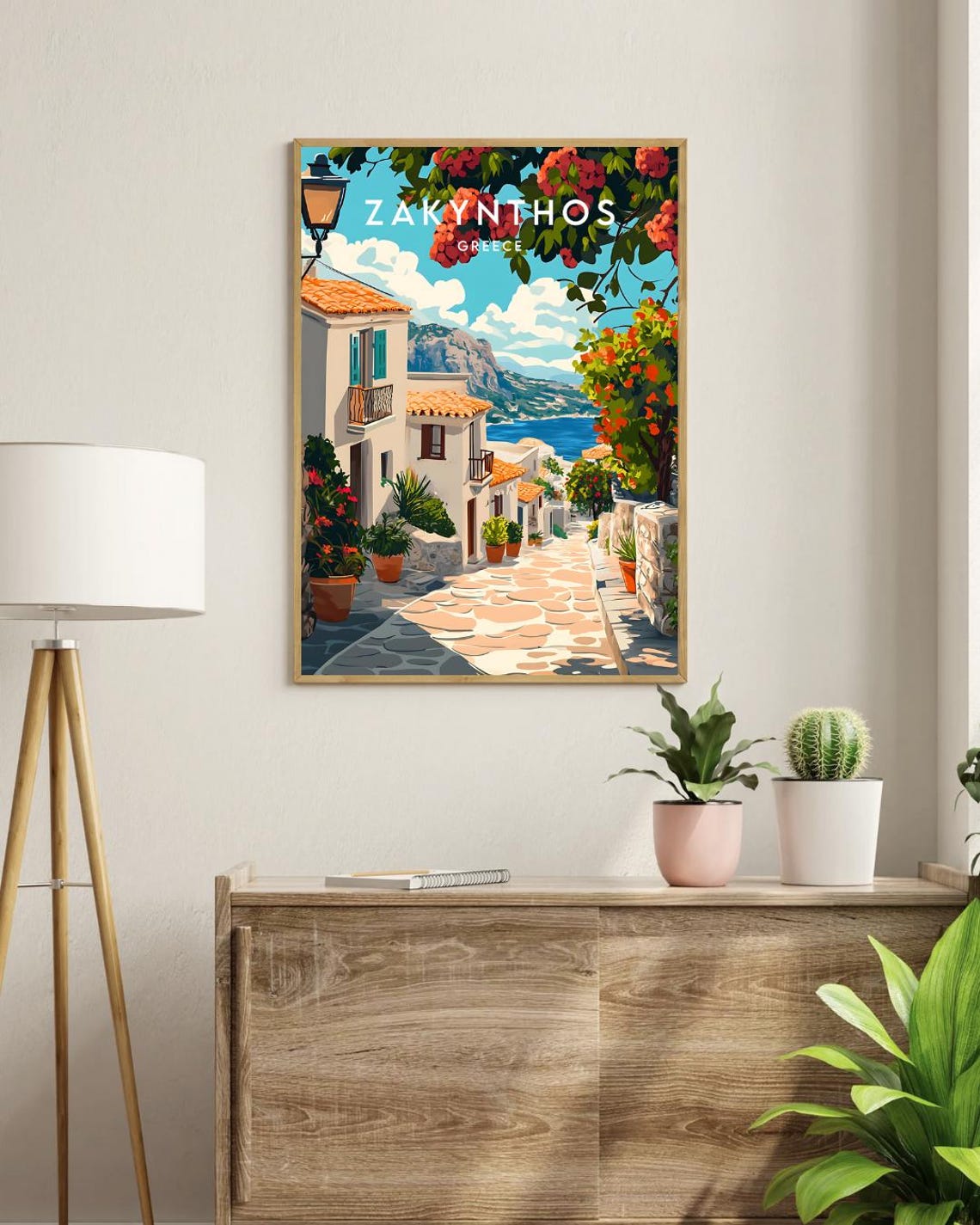Zakynthos Greece Bougainvillea Alley Overlooking Bay Travel Poster - Image 3