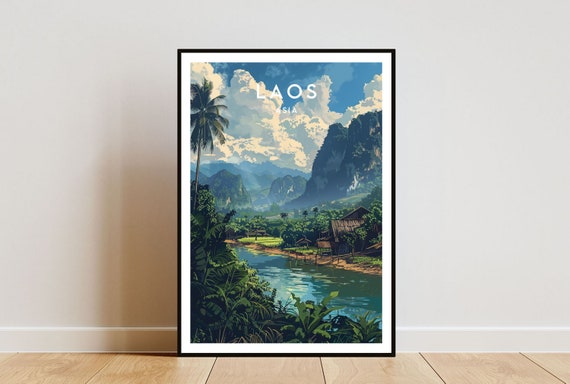 Laos Travel Print Laos Poster Travel Wall Art Laos Print Travel Poster Backpacking Poster Se Asia Home Wall Decor Laos Home Wall Art