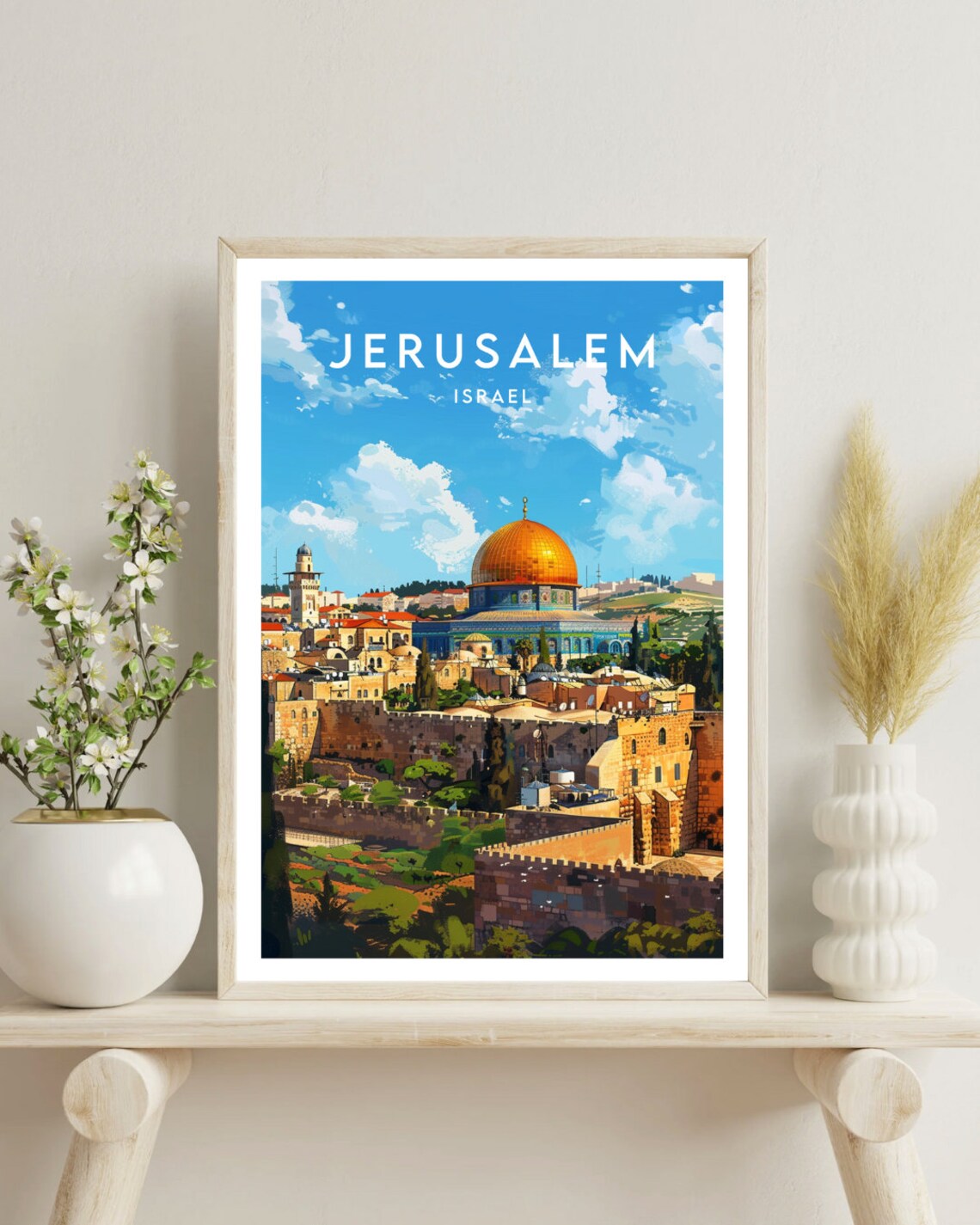 Jerusalem Israel Golden Dome Old City Skyline Vintage Travel Poster - Image 4