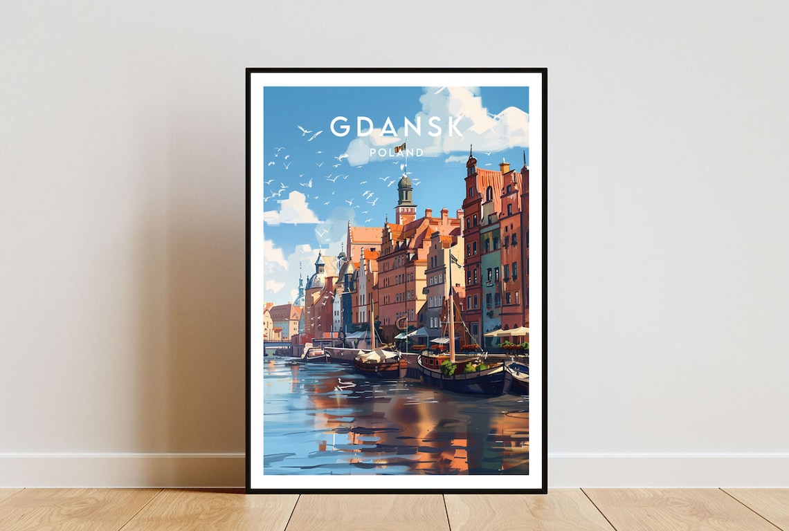 Gdansk Travel Poster, Poland Europe Wall Art