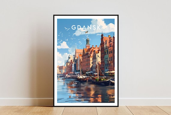 Gdansk Travel Poster, Poland Europe Wall Art