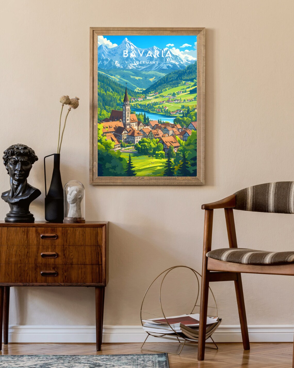 Bavaria Germany Alpine Village Lake Church Snowy Peaks Travel Poster - Image 2