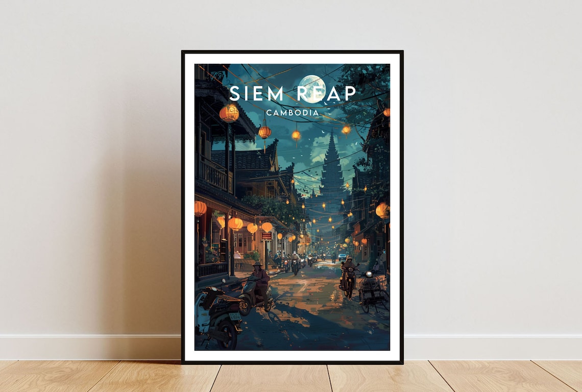 Siem Reap Travel Poster, Cambodia Southeast Asia