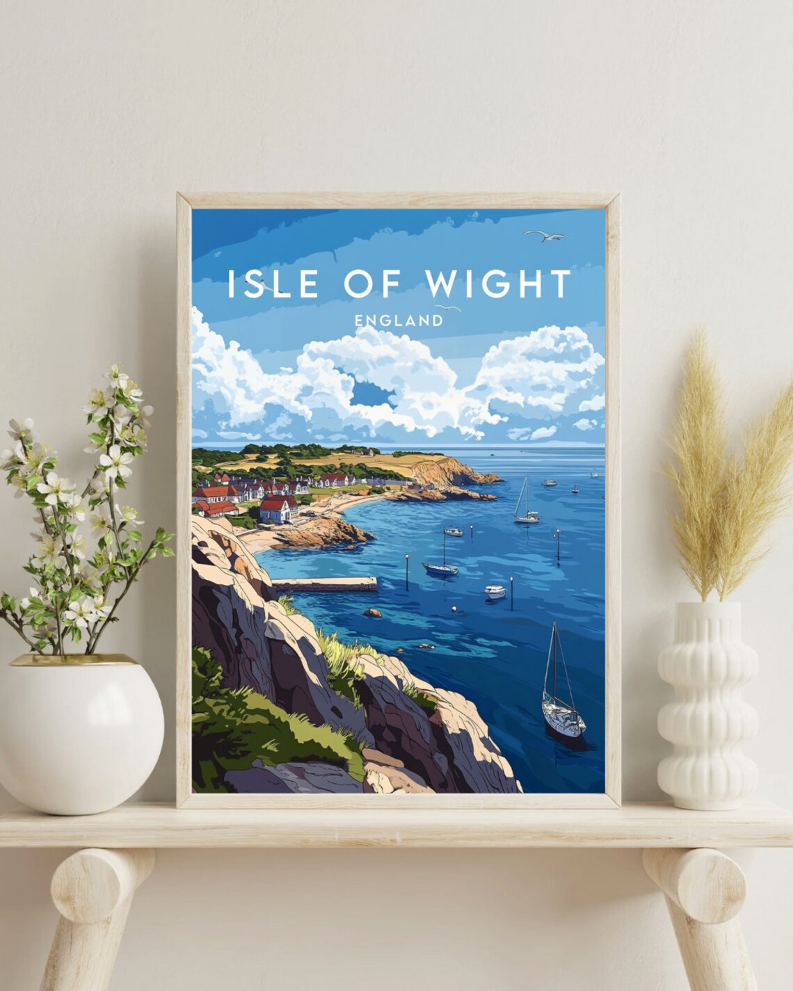 Isle of Wight England Coastal Harbor Boats Rocky Cliffs Poster - Image 4