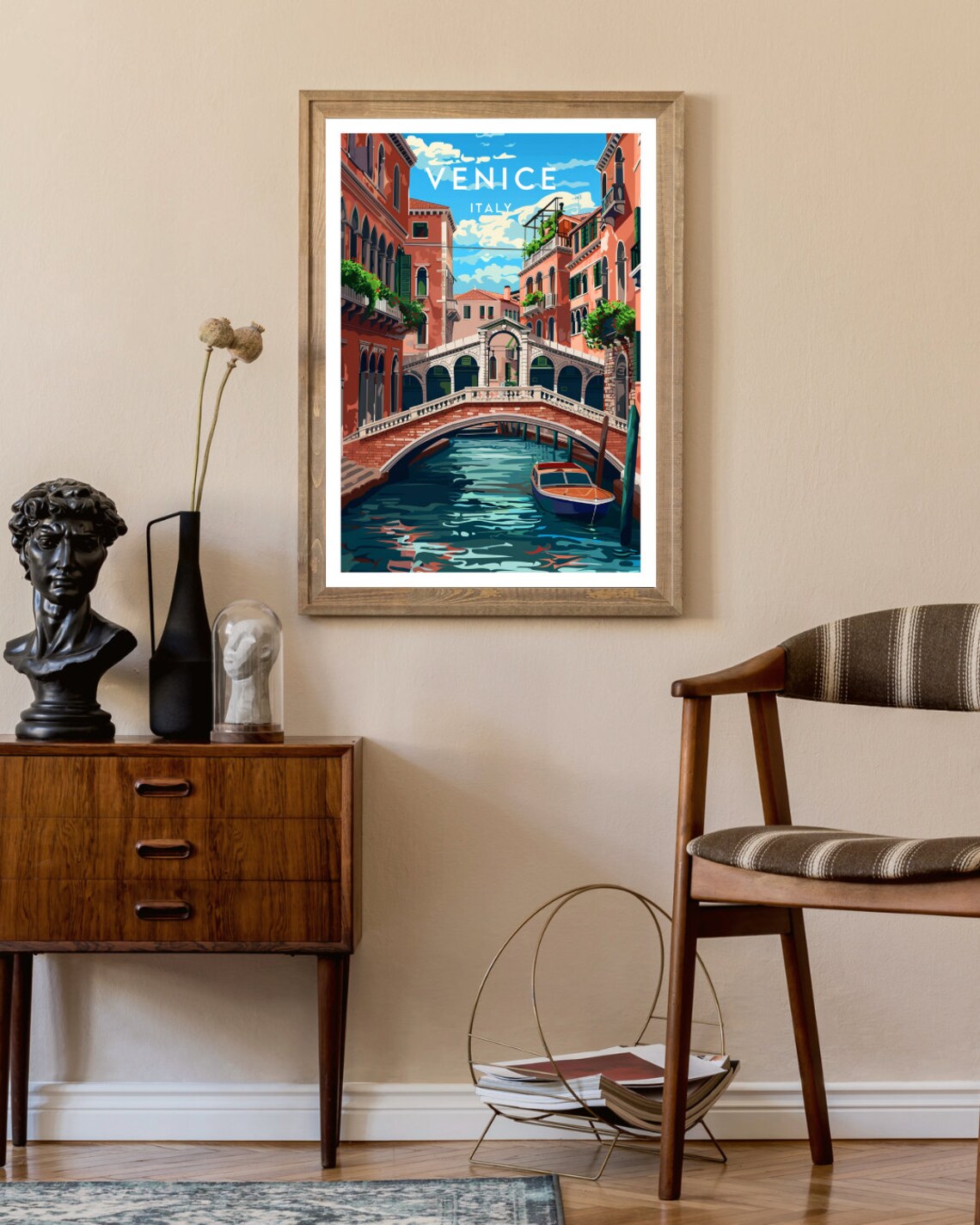 Venice Italy Canal Stone Bridge Classic Gondola Boat Travel Poster - Image 2