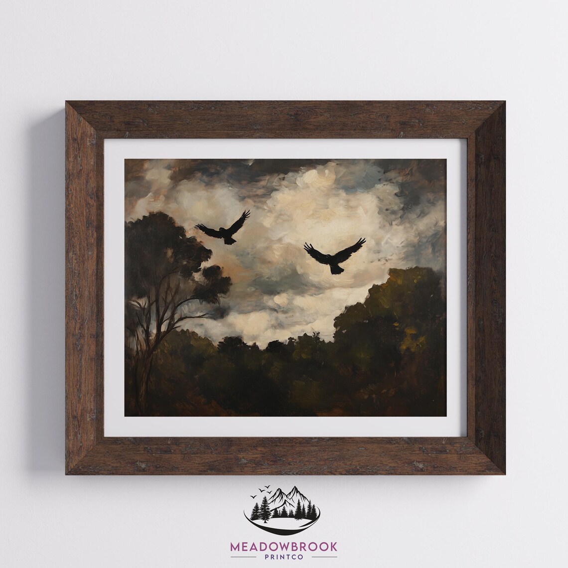 Hawks Circling Over Forest Clearing, Vintage Nature Print - Image 2