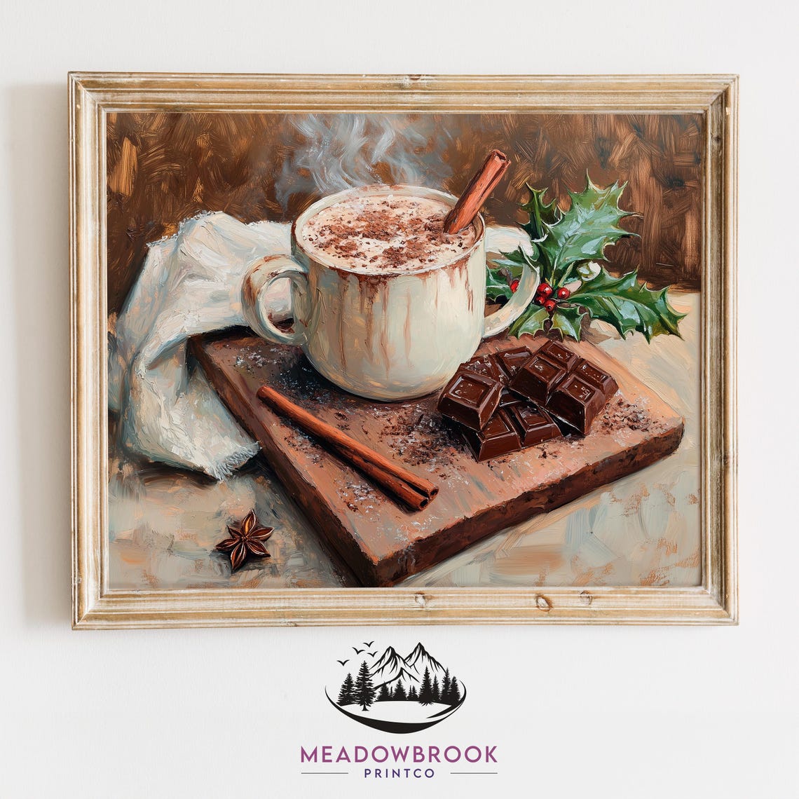 Steaming Hot Cocoa Mug With Cinnamon And Chocolate Painting Print