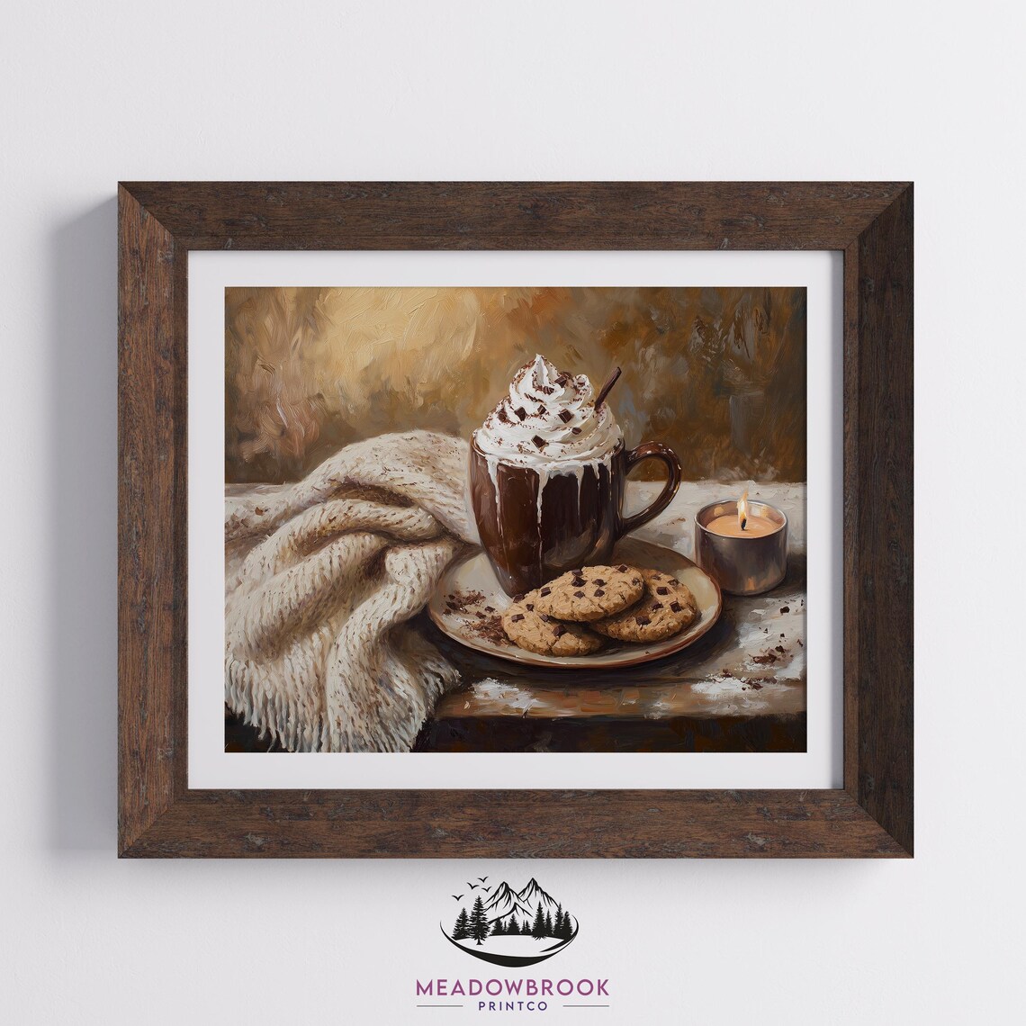 Hot Chocolate Mug With Cookies Knit Scarf And Candle Art Poster - Image 2