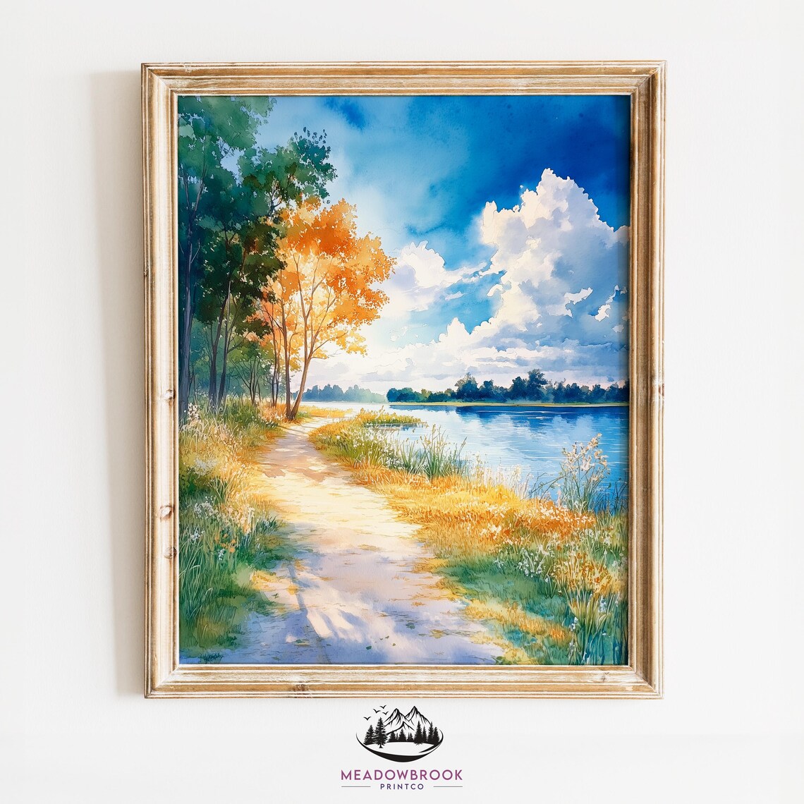 Spring River Path Watercolor Landscape Art Print