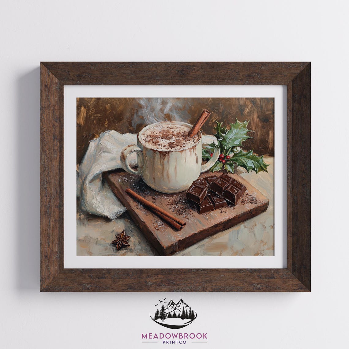 Steaming Hot Cocoa Mug With Cinnamon And Chocolate Painting Print - Image 2