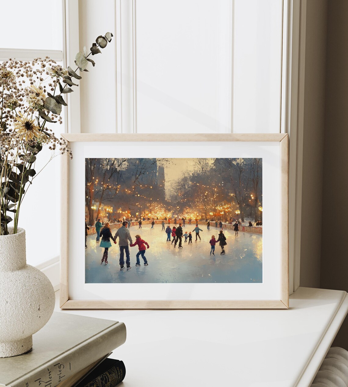 Ice Skaters On A City Rink At Dusk Winter Christmas Scene Art Poster - Image 3