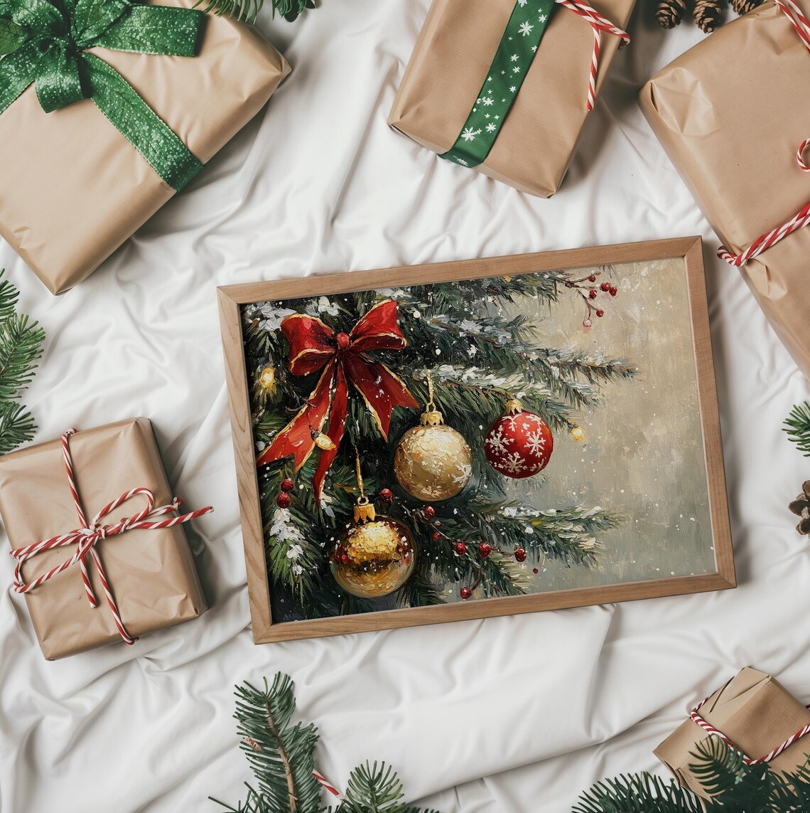 Rustic Christmas Tree Decorations, Vintage Holiday Art Print - Image 3
