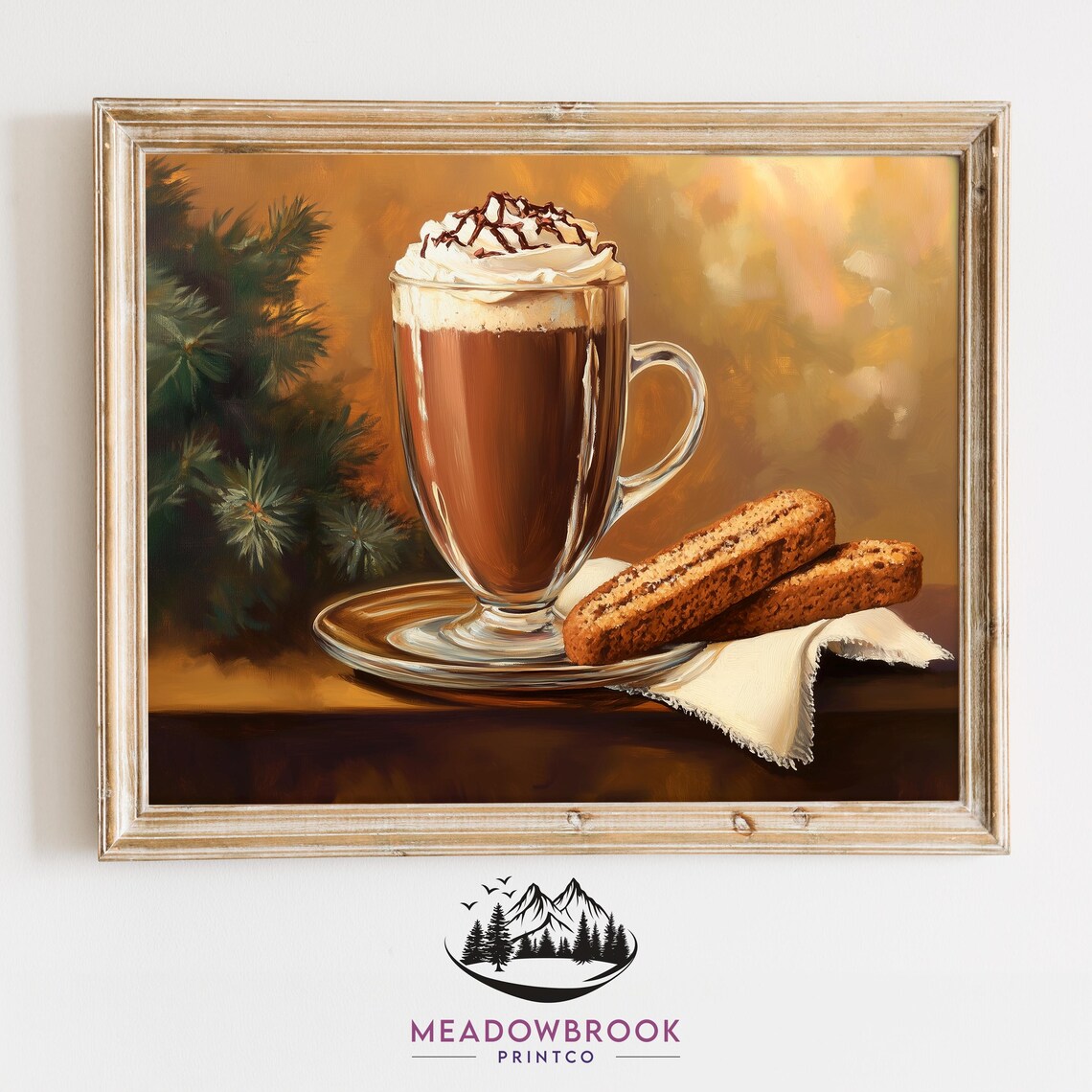 Whipped Cream Hot Chocolate Glass Mug With Biscotti Art Poster