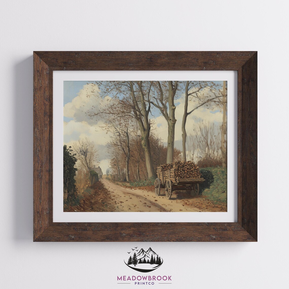 Rustic Firewood Cart On Country Road Vintage Autumn Painting Art Print - Image 2