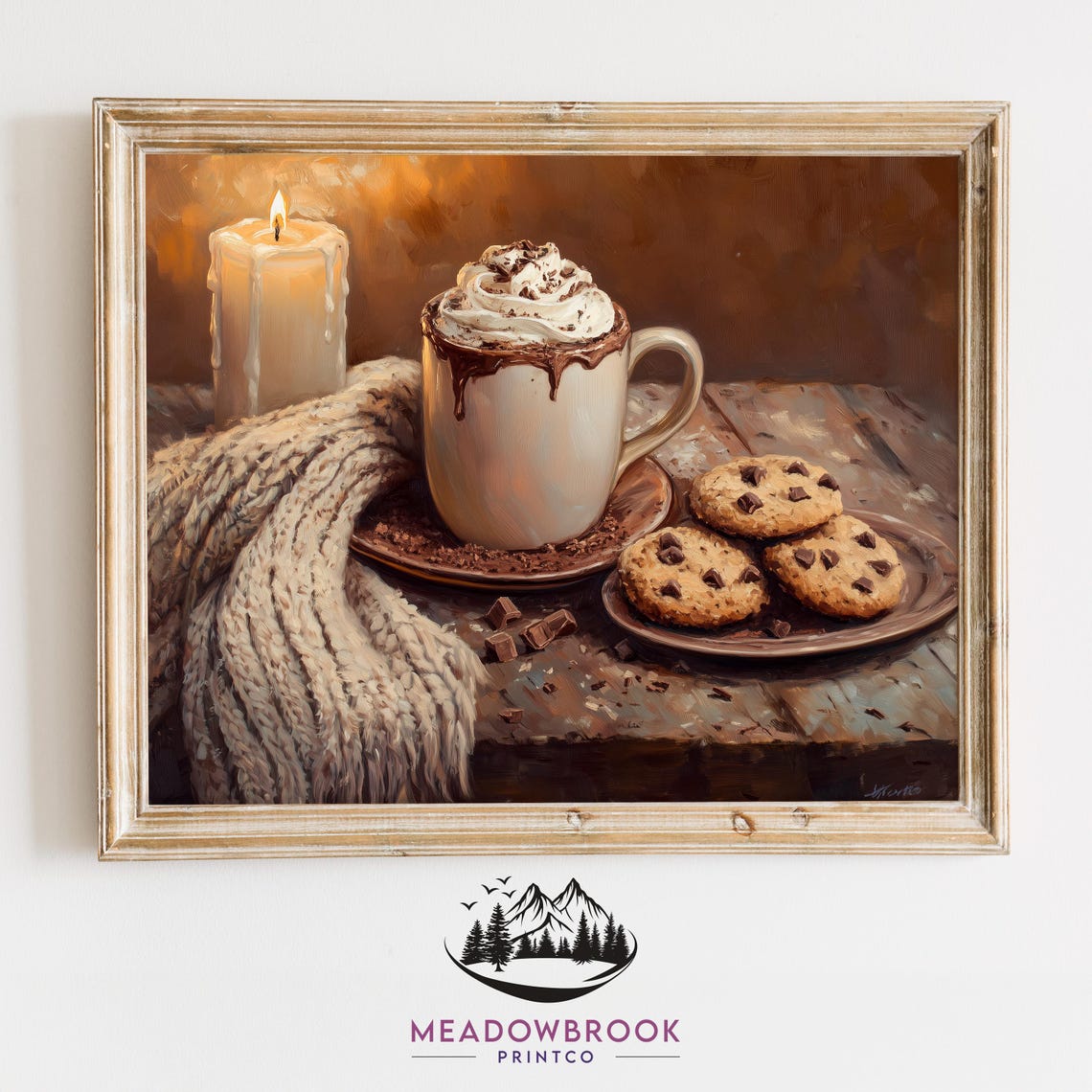 Hot Chocolate With Cookies And Candle Cozy Winter Kitchen Art Poster
