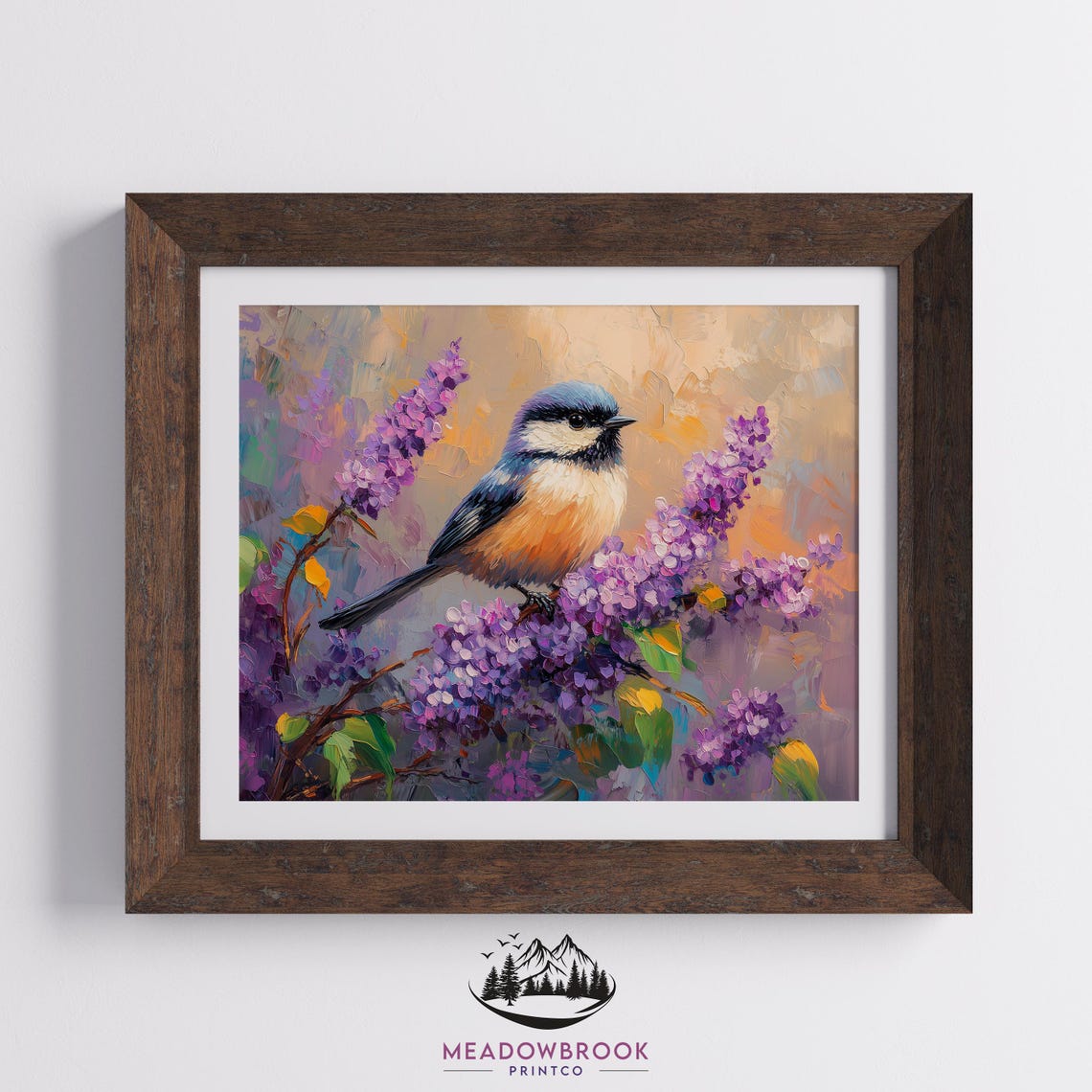 Blue Tit Bird on Purple Lilac Bush in Warm Golden Spring Light Poster - Image 2