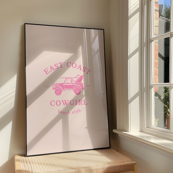 East Coast Cowgirl Beach Club Pink Bronco Western Logo Poster