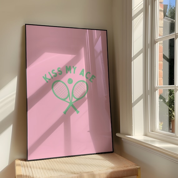 Kiss My Ace Wall Art Print Bold Sassy Tennis Pun Artwork Tenniscore Adult Humor Poster Funny Sports