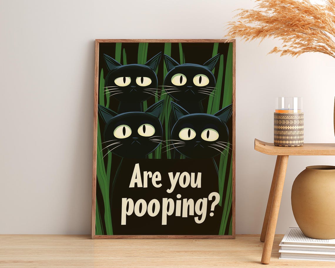 Are You Pooping? Cats Bathroom Maximalist Poster Print - Image 4