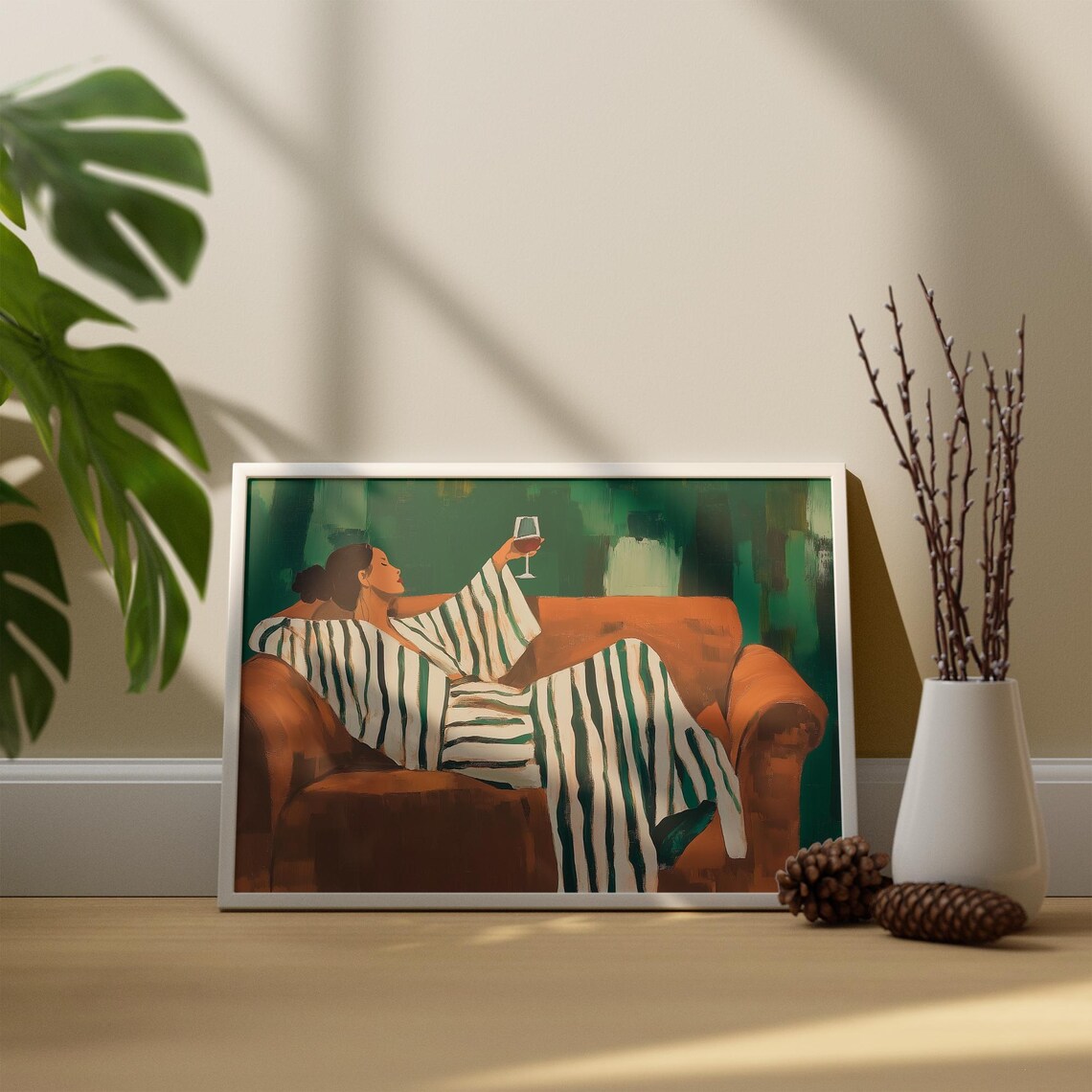 Woman Drinking Wine, Minimalist Poster - Image 3