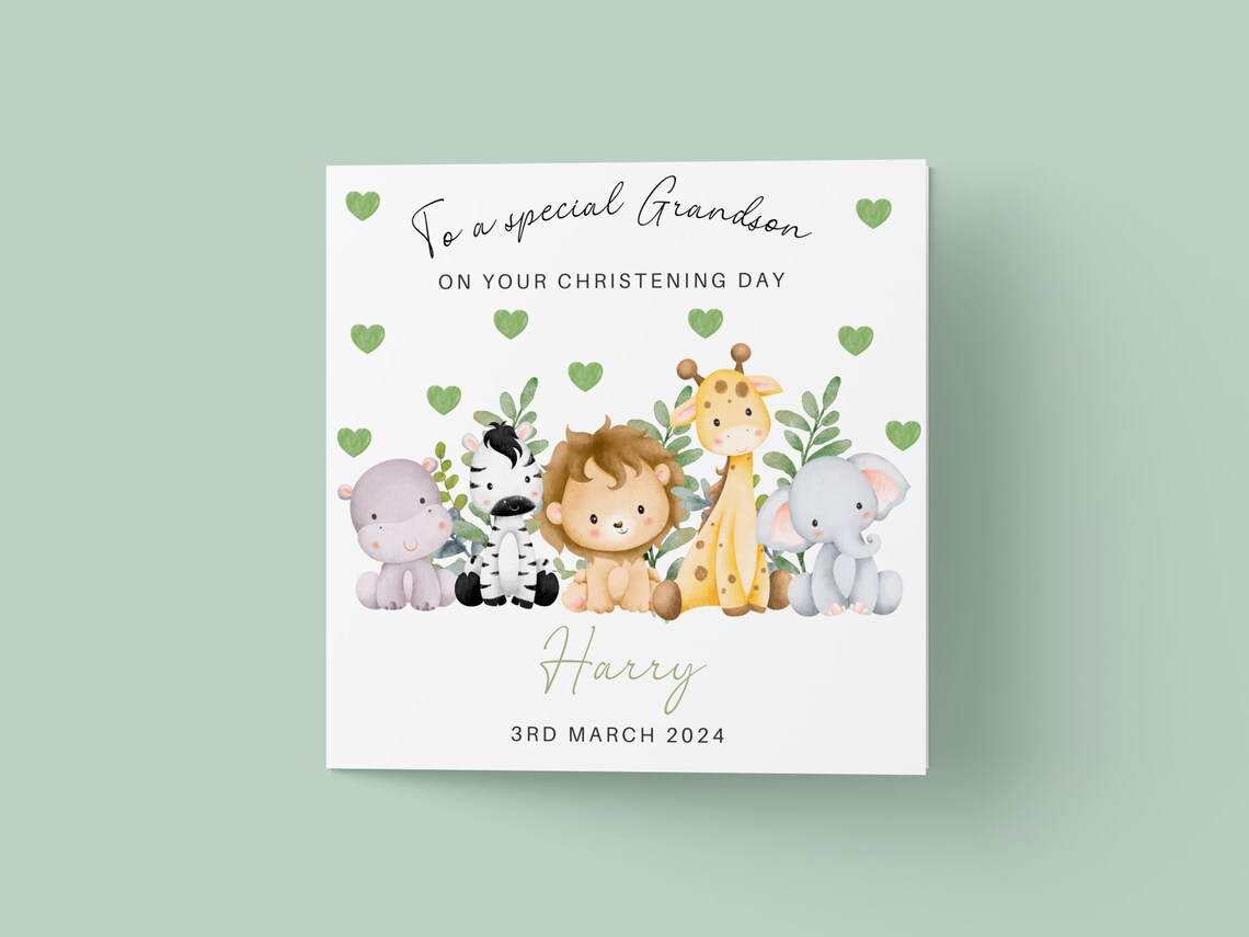 Safari Christening Card, Personalised Baptism Print