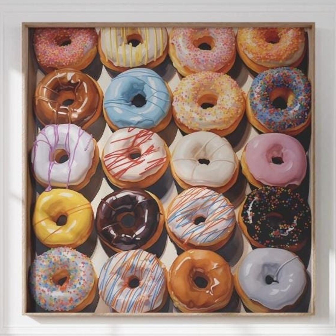 Box of Twenty Glazed Donuts Colorful Food Illustration Poster