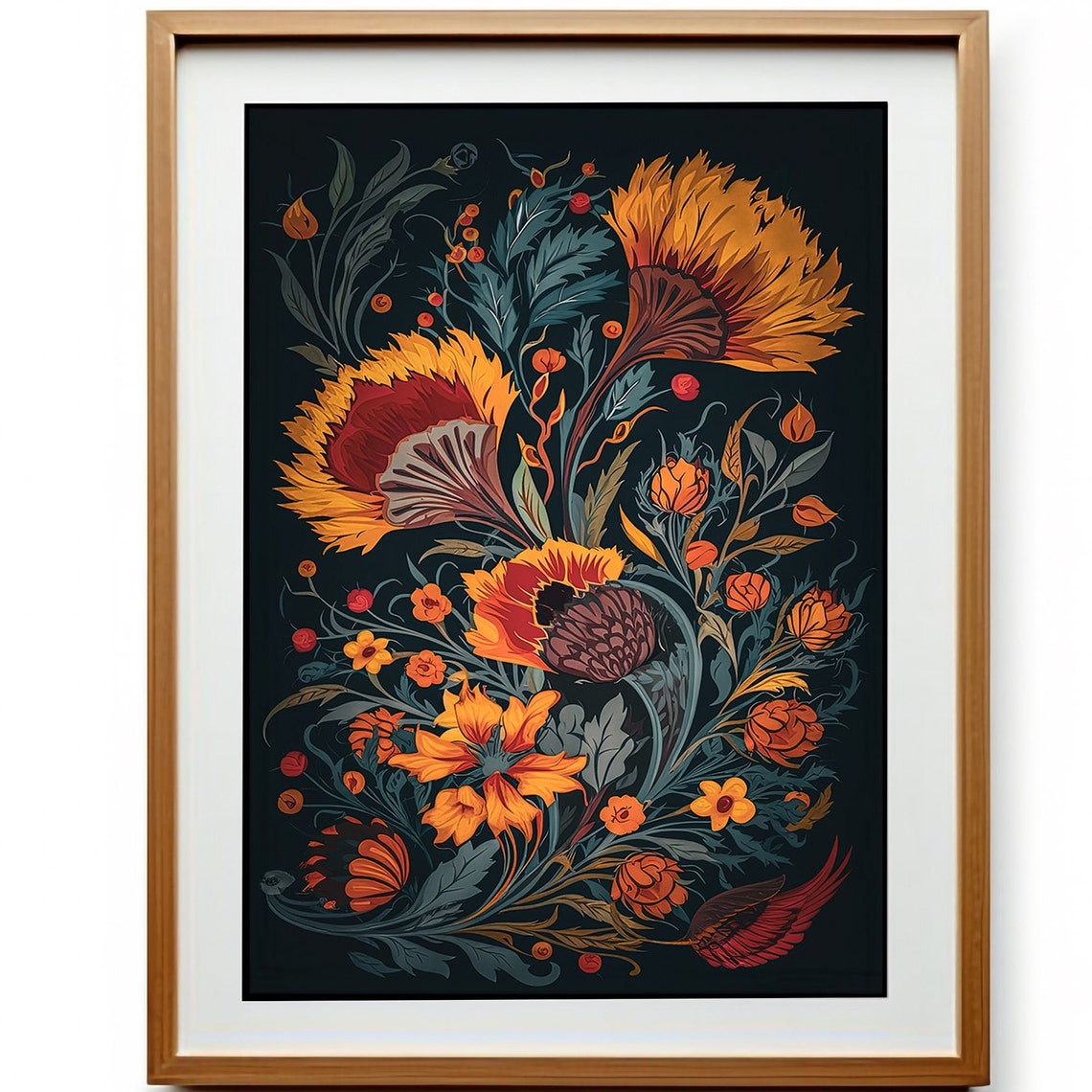 Dark Botanical Floral Bouquet Moody Autumn Wildflower Poster - Image 3