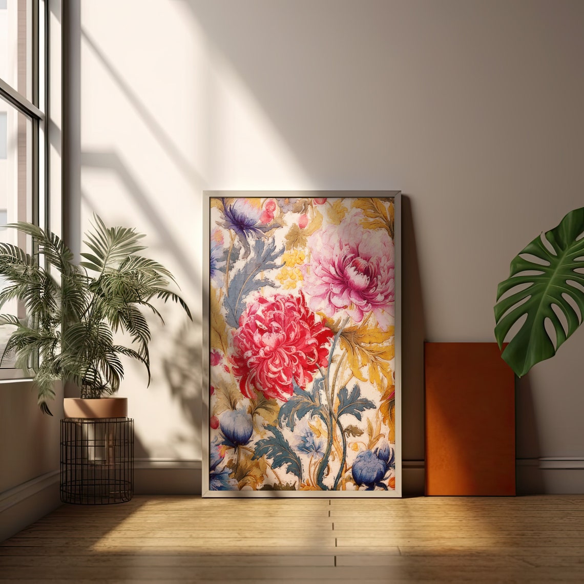 Pink Red Chrysanthemums Watercolor Botanical Floral Print Art - Image 2