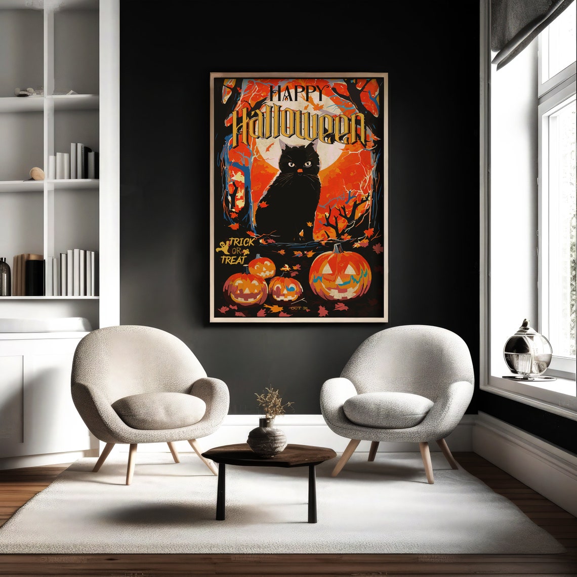 Happy Halloween Black Cat Trick or Treat Vintage Style Poster - Image 3