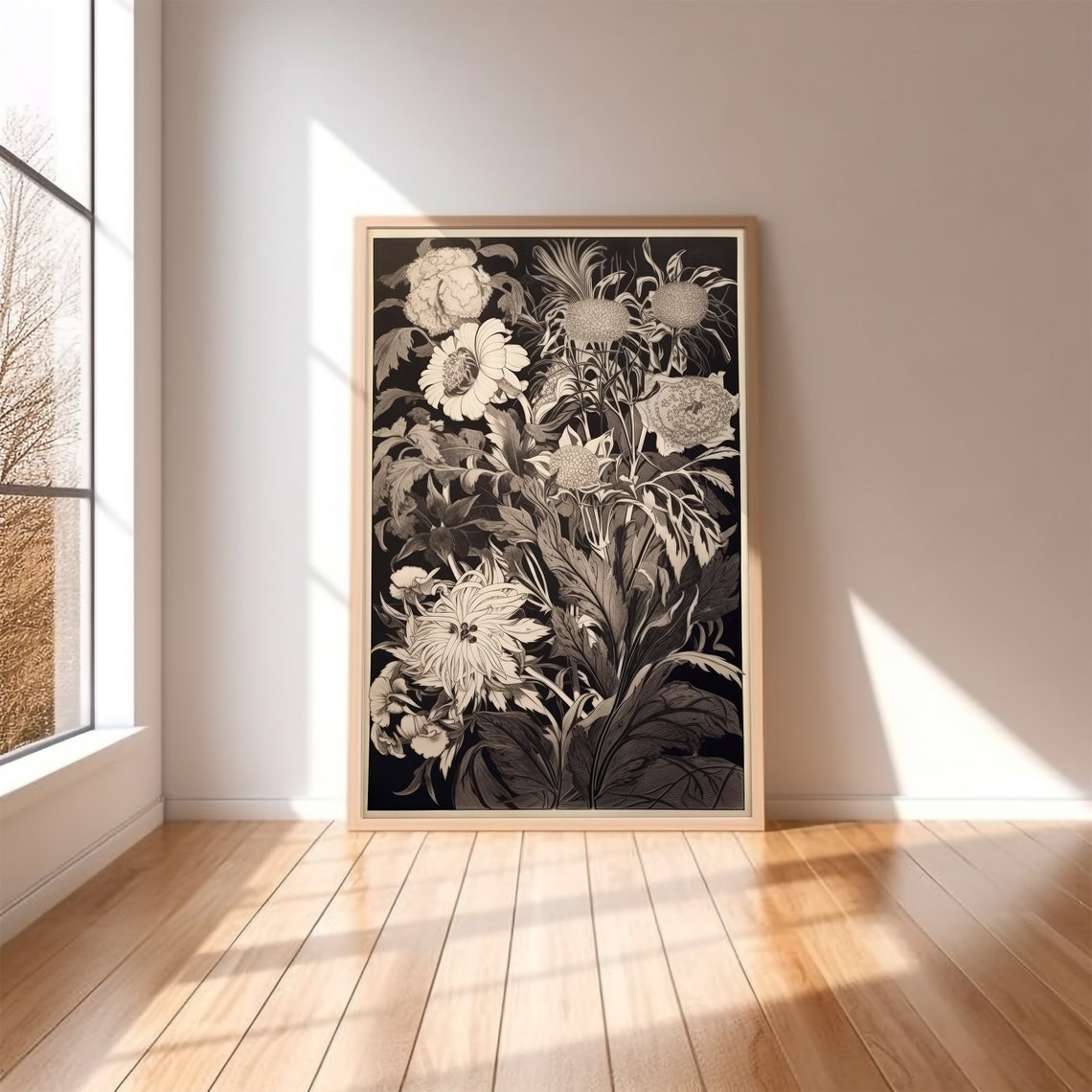 Vintage Black and White Botanical Engraving of Wildflowers Print - Image 2