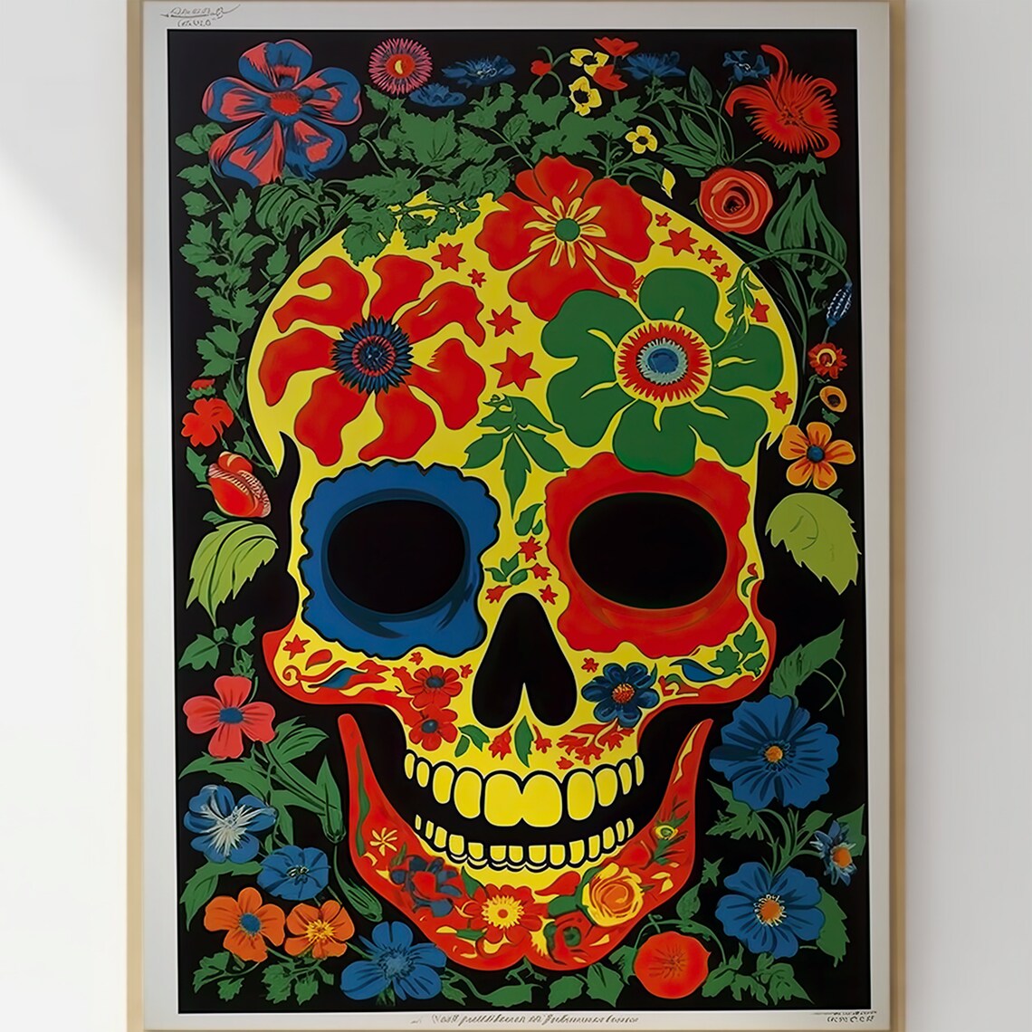 Colorful Sugar Skull Folk Art Floral Calavera Day of the Dead Wall Art - Image 3