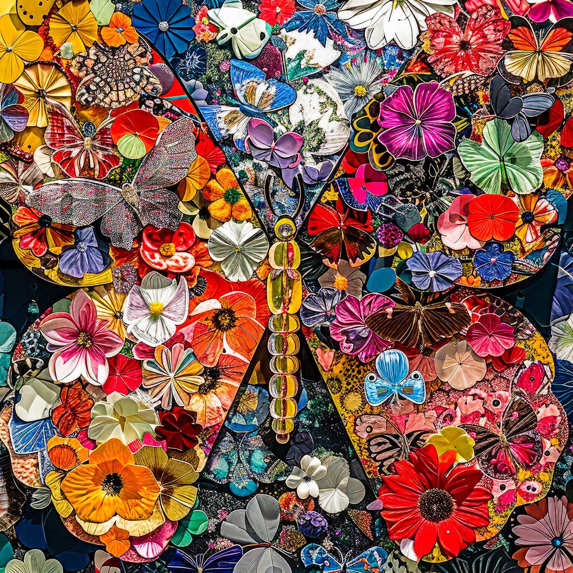 Maximalist Floral Butterfly Dense Colorful Collage Eclectic Wall Art - Image 3